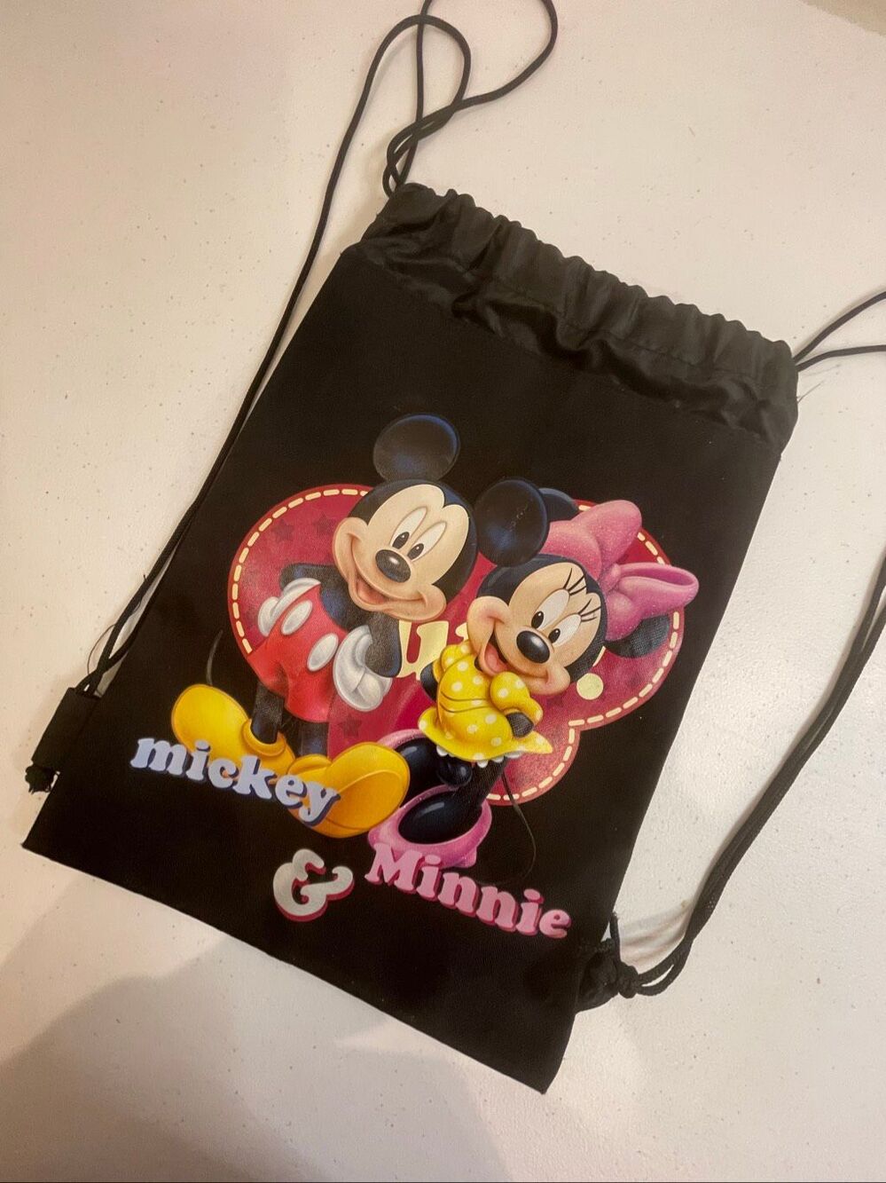 Mickey & Minnie Mouse Drawstring Backpack Black Disney Cinch Bag